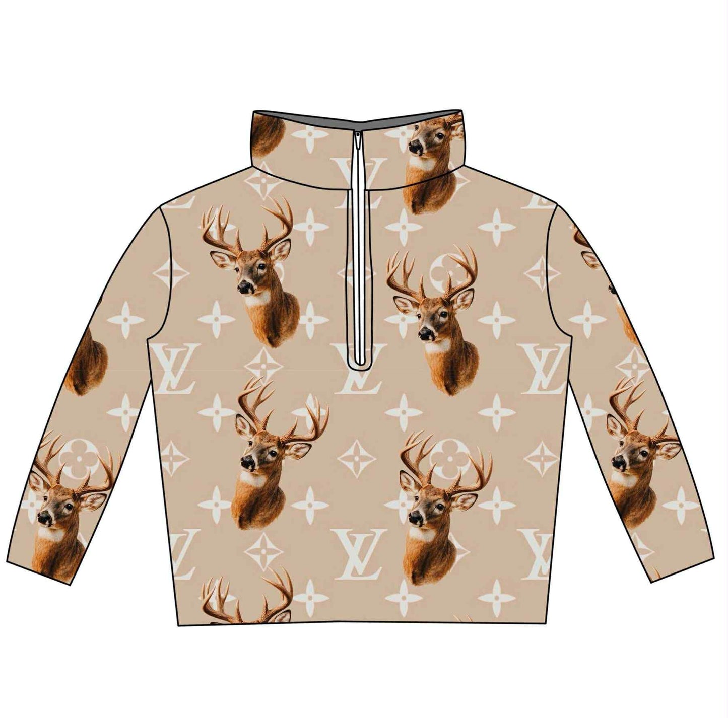 (Custom Design Preorder MOQ 5) Deer L*V* Print Kids Long Sleeve Zipper Pullover Top