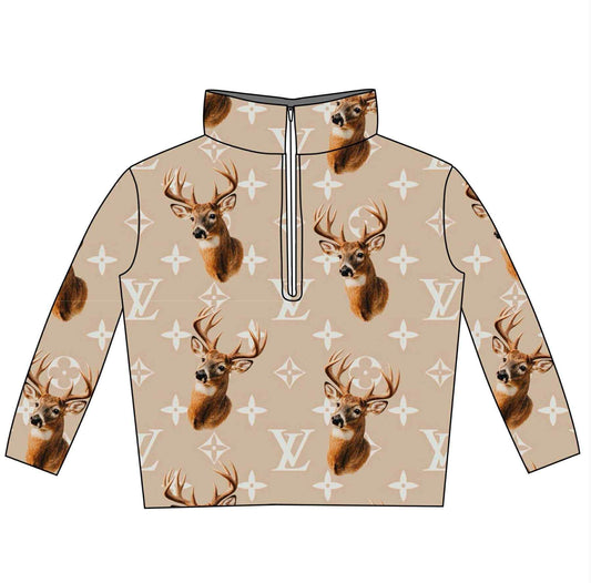 (Custom Design Preorder MOQ 5) Deer L*V* Print Kids Long Sleeve Zipper Pullover Top