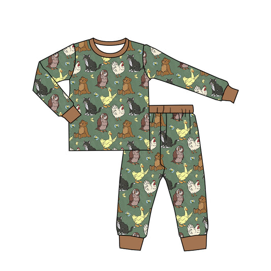 (Custom Design Preorder MOQ 5) Animals Print Kids Bamboo Pajamas Clothes Set