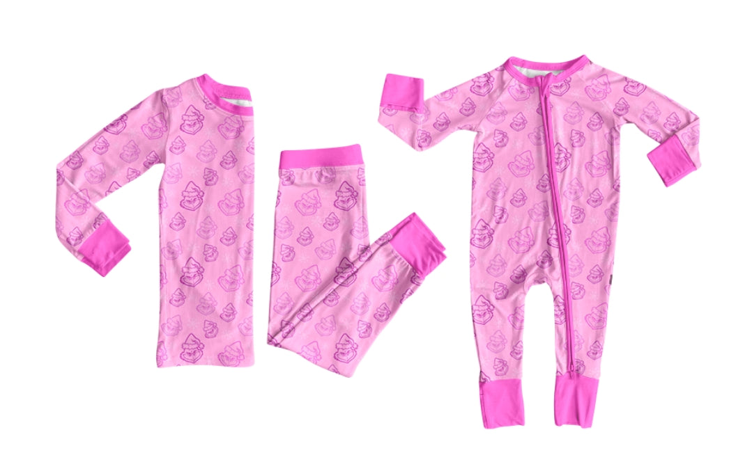 7.23 (Custom Design Preorder MOQ 5 Each Design) Frog Pink Print Girls Christmas Pajamas Matching Clothes Sisters Wear