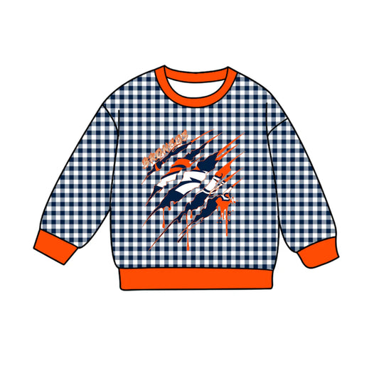(Custom Design Preorder MOQ 5 Each Item) Team's Denver Broncos Plaid Print Long Sleeve Tee Shirts Top Mom and Me Matching Clothes