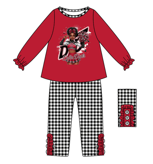 (Custom Design Preorder MOQ 5) Team's D Cheer Top Plaid Pants Girls Fall Clothes Set