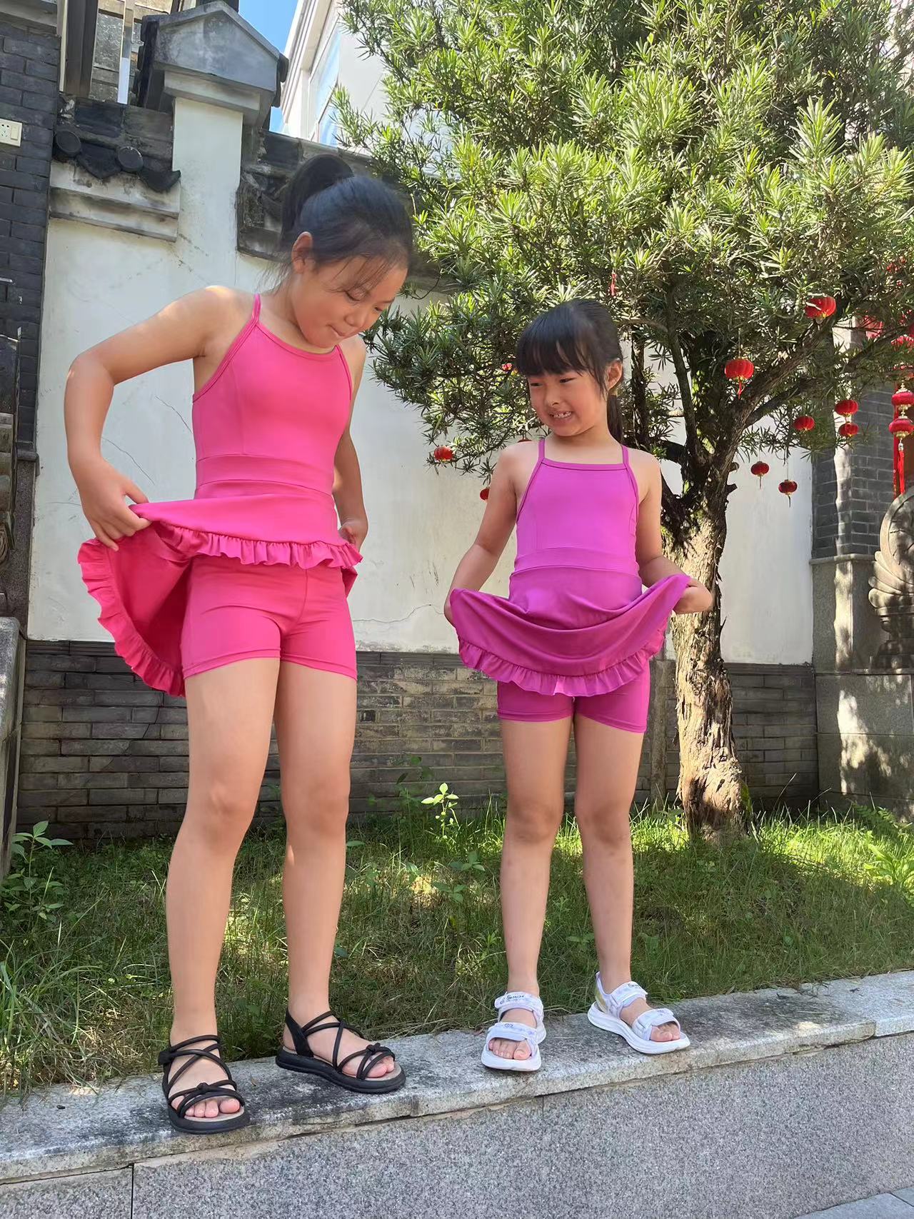 7 Colors Girls Knee Length Shorts 1 Pieces Yoga Dress