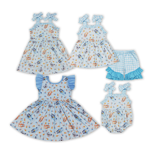 Cartoon Dog Popsicle Print Sisters Summer Matching Clothes