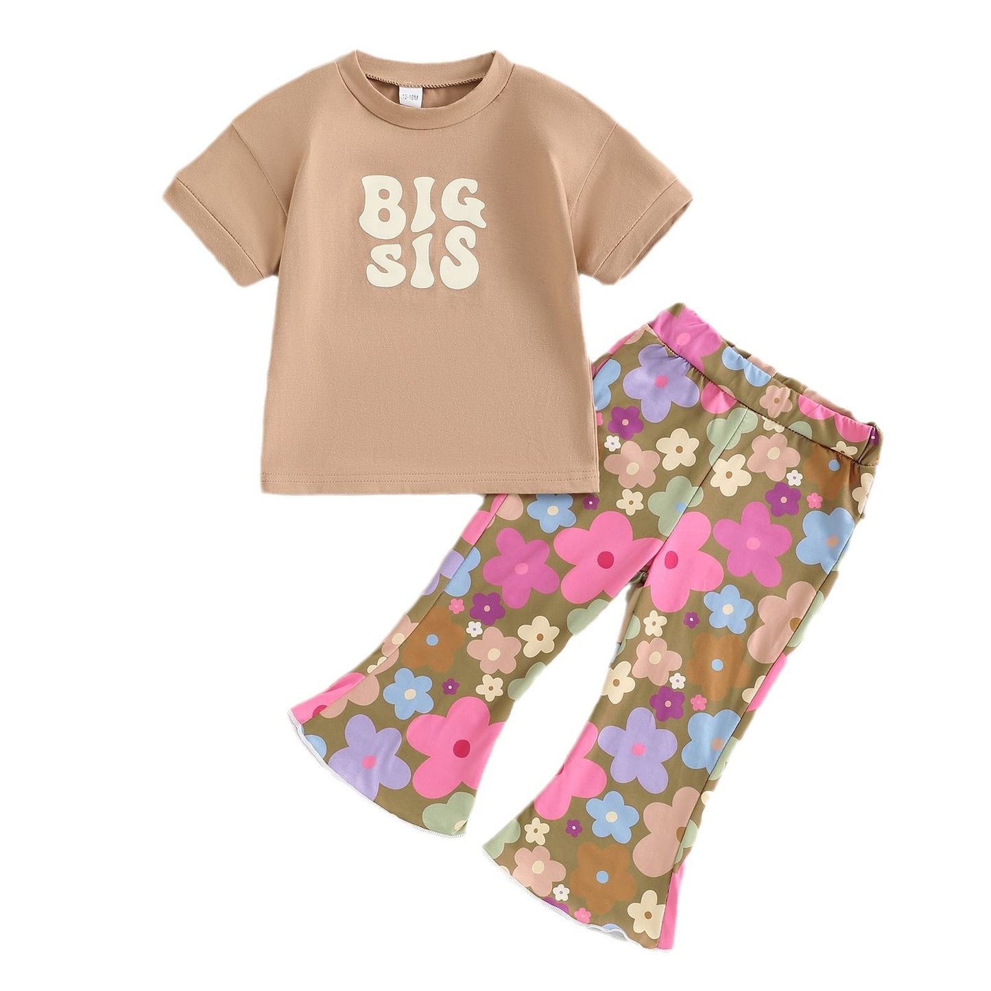 (Custom Design Preorder MOQ 5) Big Sis Top Flowers Bell Pants Girls Clothes Set