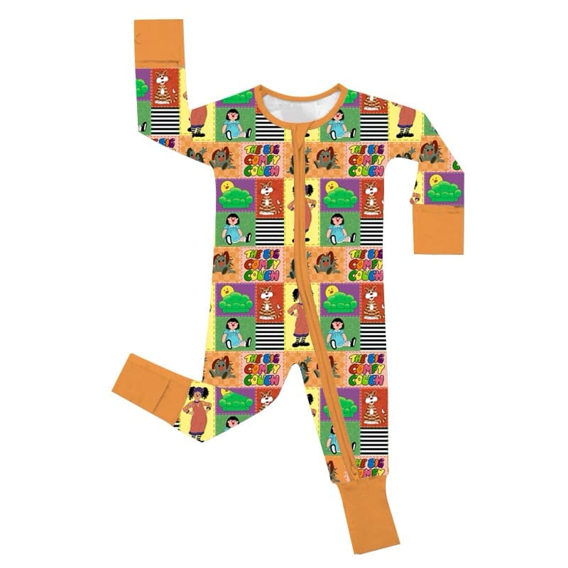(Custom Design Preorder MOQ 20) Catoon Animals Print Baby Bamboo Fall Sleeper Zipper Romper