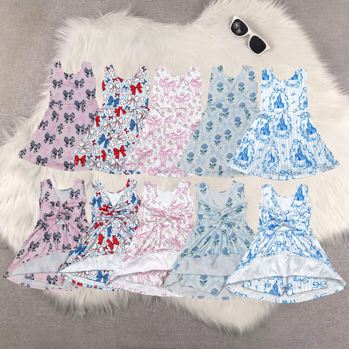 5 Colors Bows Print Girls Summer Shorts Knee Length Yoga Dress