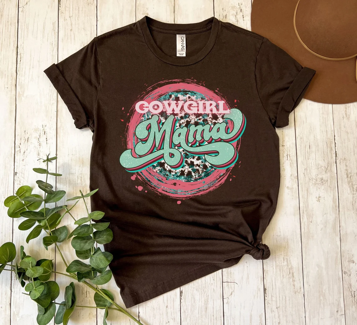 (Custom Design Preorder MOQ 5) Cowgirl MAMA Print Adult Tee Shirts Top