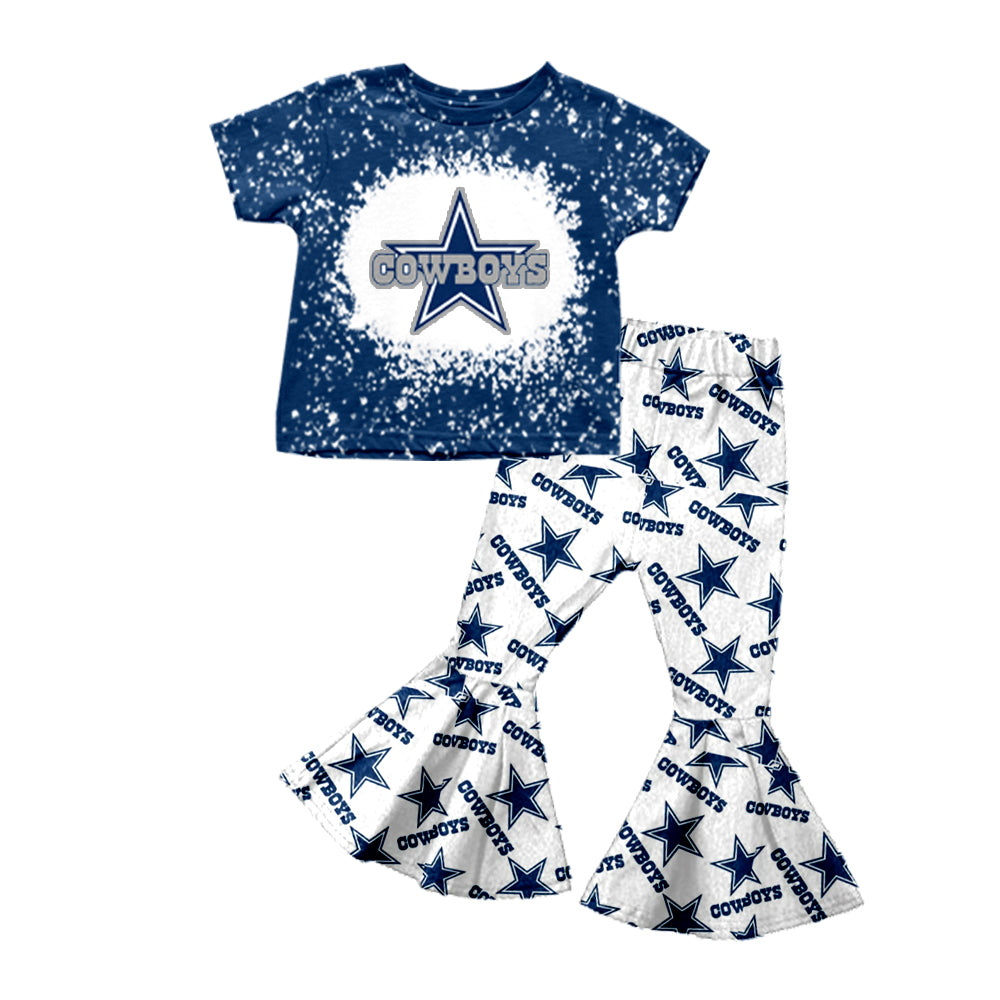 (Custom Design Preorder MOQ 5) Team's Cowboys Print Bell Pants Girls Clothes Set