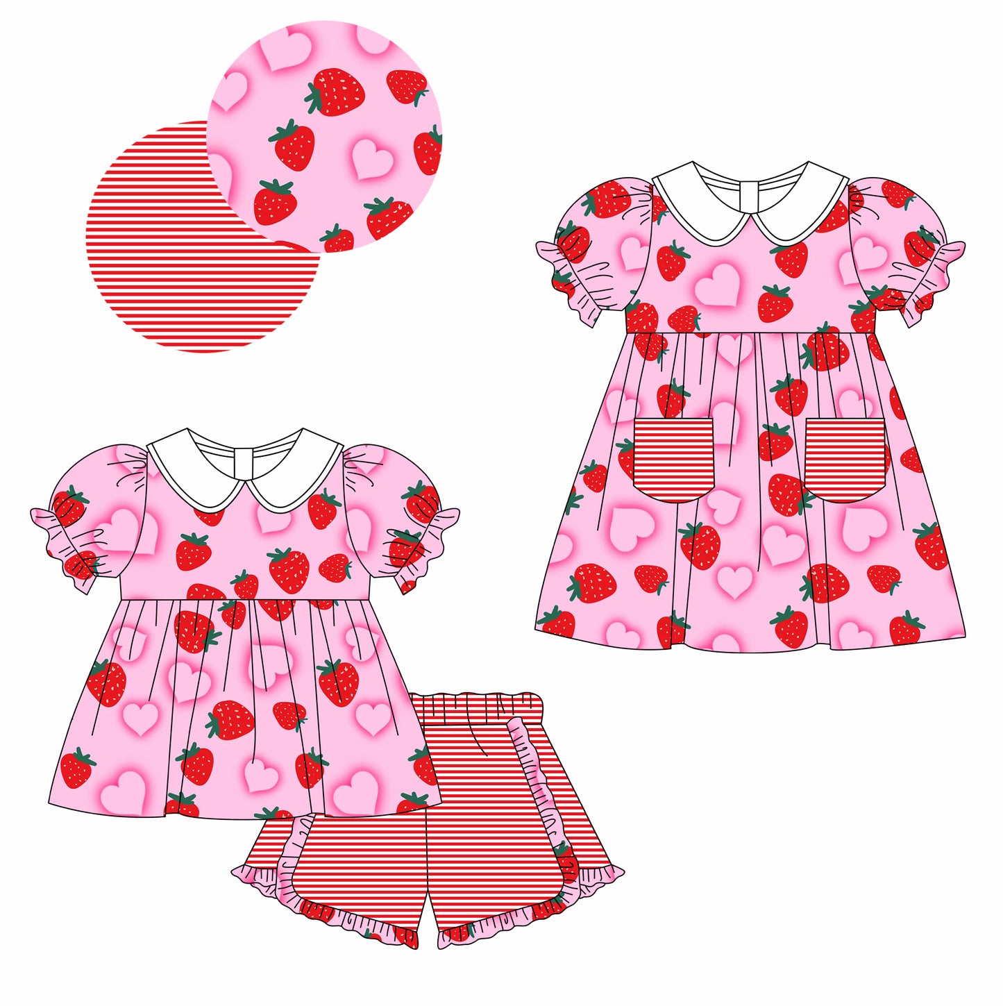 11.7(Custom Design Preorder MOQ 5 Each Design) Strawberry Heart Print Girls Valentine's Day Matching Clothes Set Sisters Wear