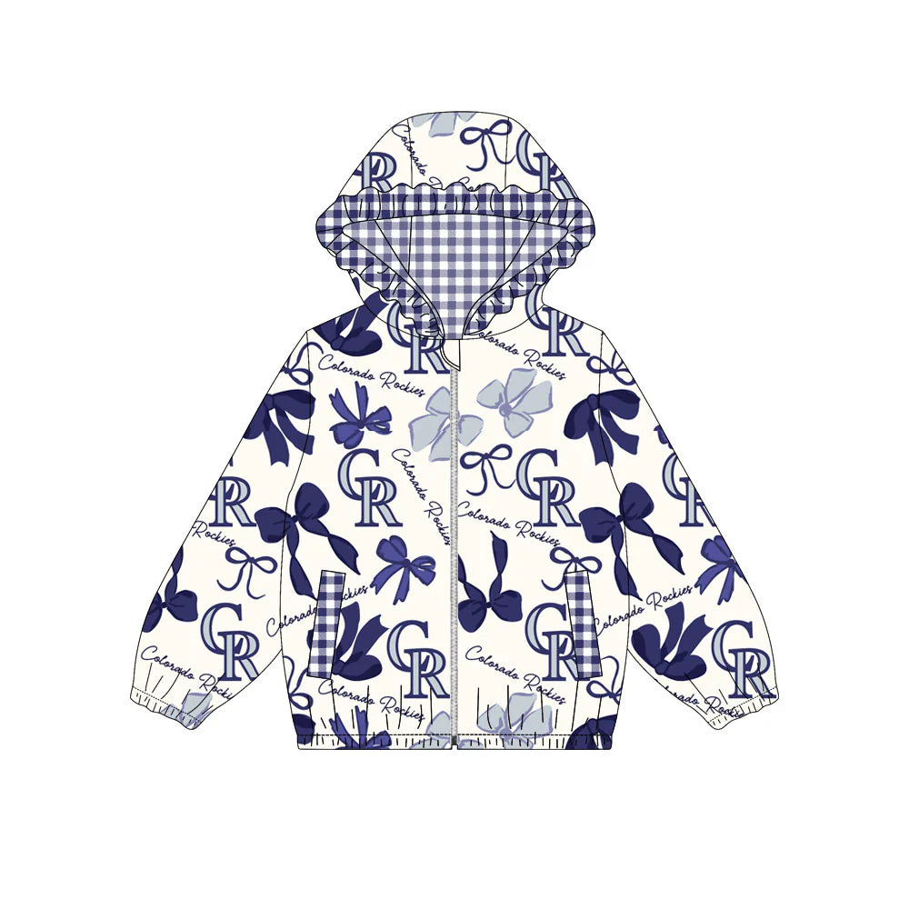 (Custom Design Preorder MOQ 5) Team's Colorade Rockies Bows Print Pockets Girls Long Sleeve Zipper Jackets Top