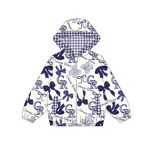 (Custom Design Preorder MOQ 5) Team's Colorade Rockies Bows Print Pockets Girls Long Sleeve Zipper Jackets Top