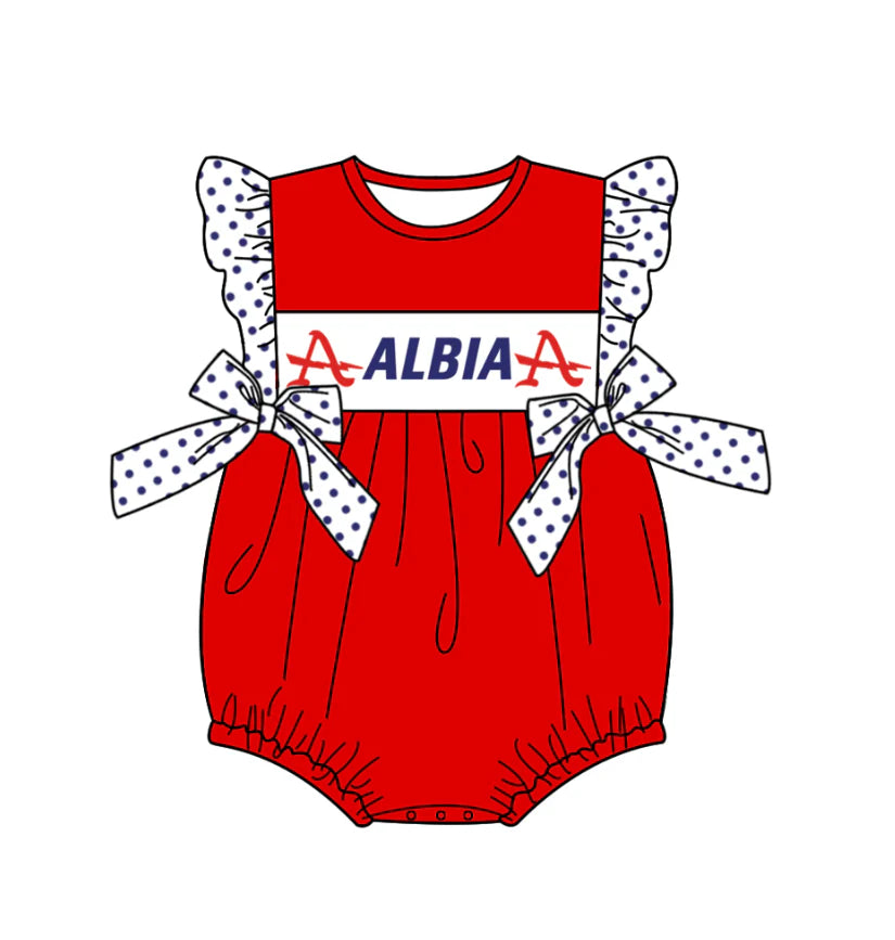 (Custom Design Preorder MOQ 5) Team's ALBIA Print Baby Girls Summer Romper