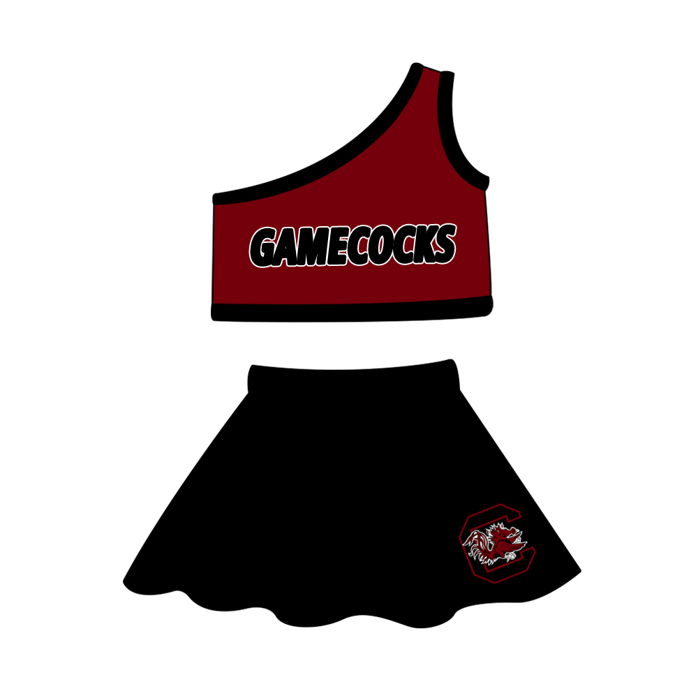 (Custom Design Preorder MOQ 5 ) Team's GAMECOCKS Print Girls Summer Skirts Clothes Set
