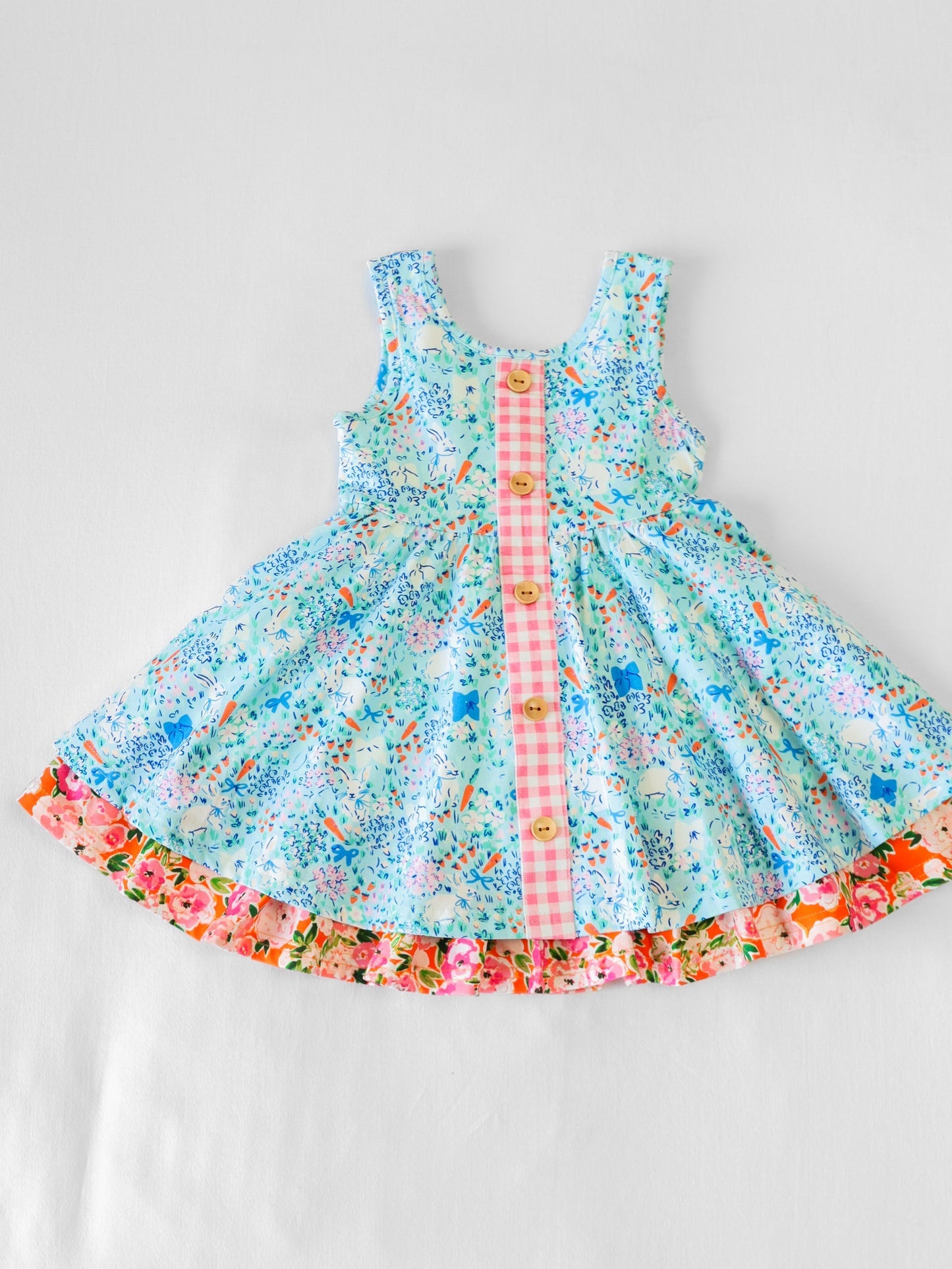 (Custom Design Preorder MOQ 5) Bunny Blue Print Girls Easter Knee Length Dress