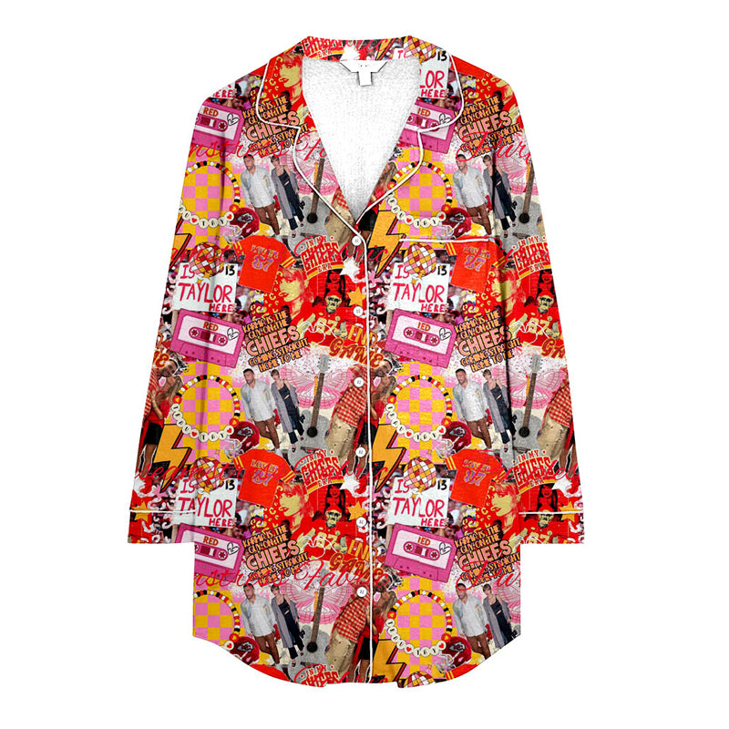 (Custom Design Preorder MOQ 5) Adult Singer Swiftie Boyfriend Print Fall Buttons Pajamas Top Woman Nightgown