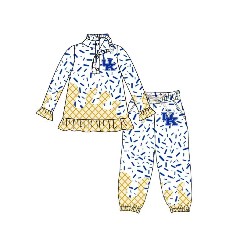 (Custom Design Preorder MOQ 5) Team's UK Pullover Top Sprinkles Joggers Pants Girls Fall Clothes Set