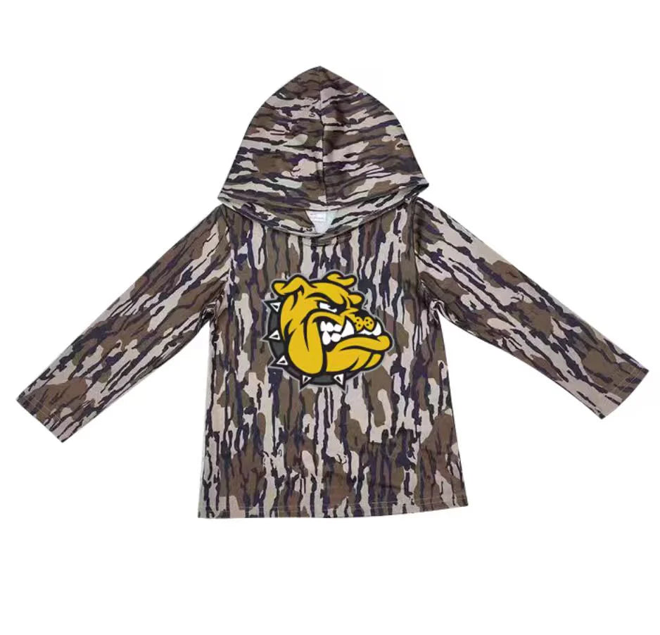 (Custom Design Preorder MOQ 5) Team Bulldogs Camo Print Kids Long Sleeve Hoodie Top
