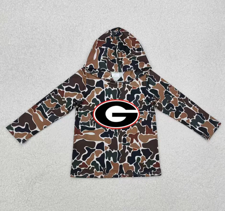 (Custom Design Preorder MOQ 5) Team Georgia Brown Camo Print Kids Long Sleeve Hoodie Top