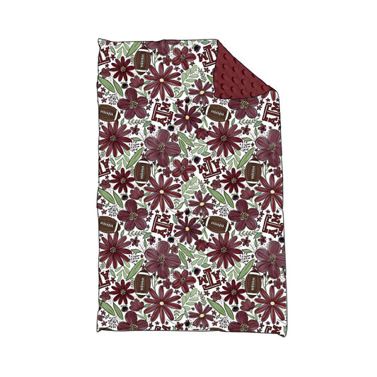 (Custom Design Preorder MOQ 5) Team's TEXAS A&M Football Flowers Print Baby Minky Blanket