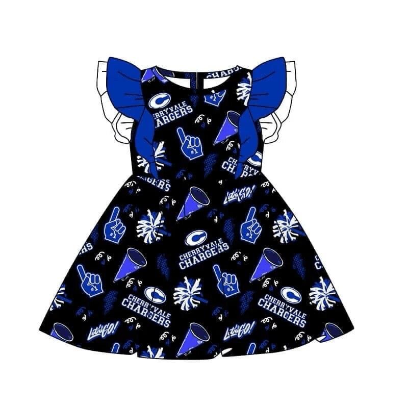 (Custom Design Preorder MOQ 5) Team's CHARGERS Print Girls Knee Length Dress