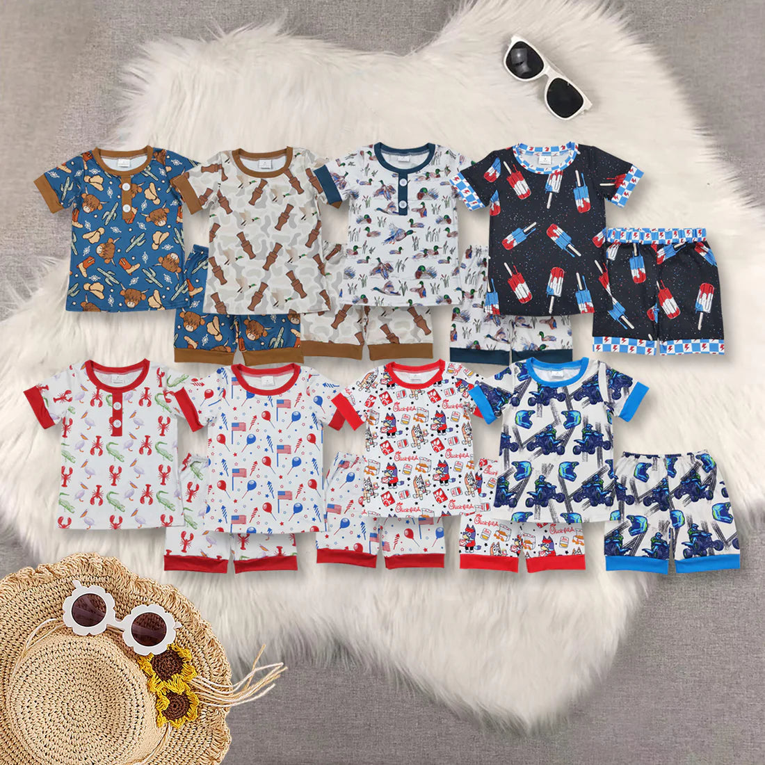 Boys Summer Pajamas Clothes Set Brothers Wear