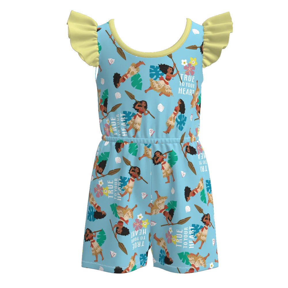 (Custom Design Preorder MOQ 5) Cartoon Princess Moan* Print Girls Summer Jumpsuits