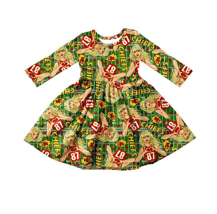 (Custom Design Preorder MOQ 5) Team's KC Swiftie Print Girls Fall Knee Length Dress