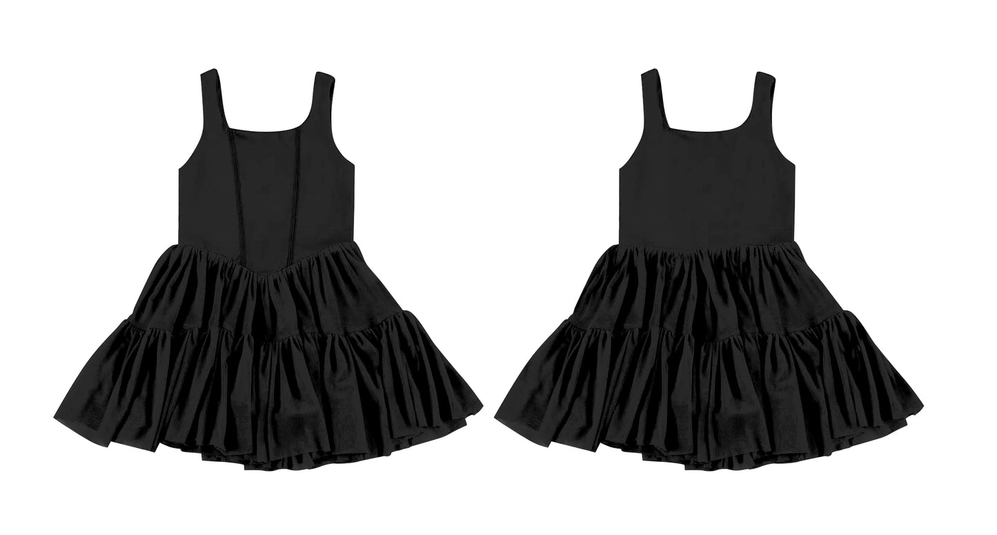 (Custom Design Preorder MOQ 5 ) Black Color Girls Sleeveless Knee Length Dress