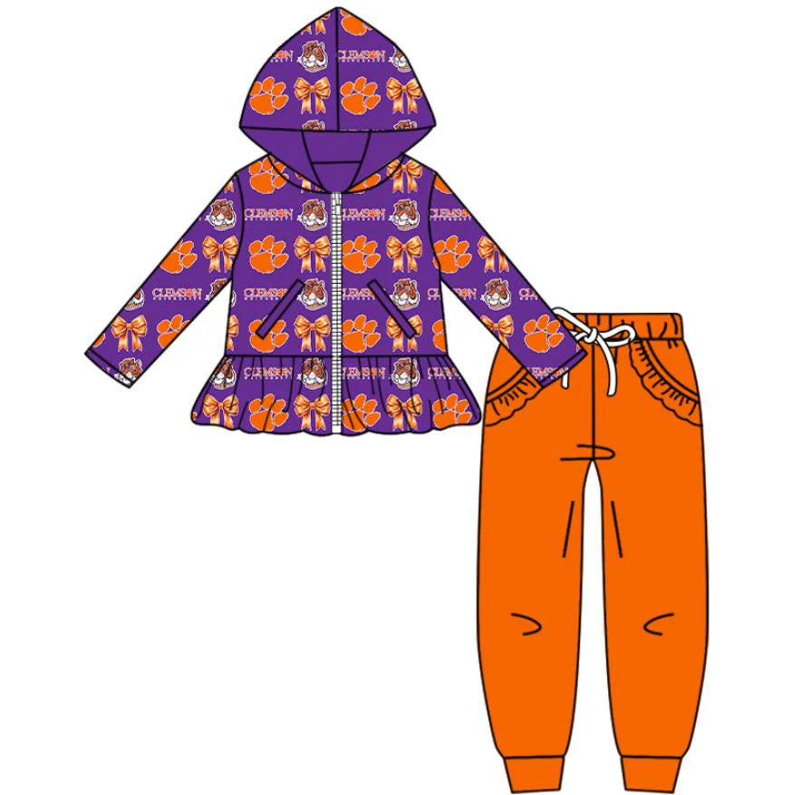 (Custom Design Preorder MOQ 5 Each Item)Team's Tinger Bows Print Girls Matching Clothes