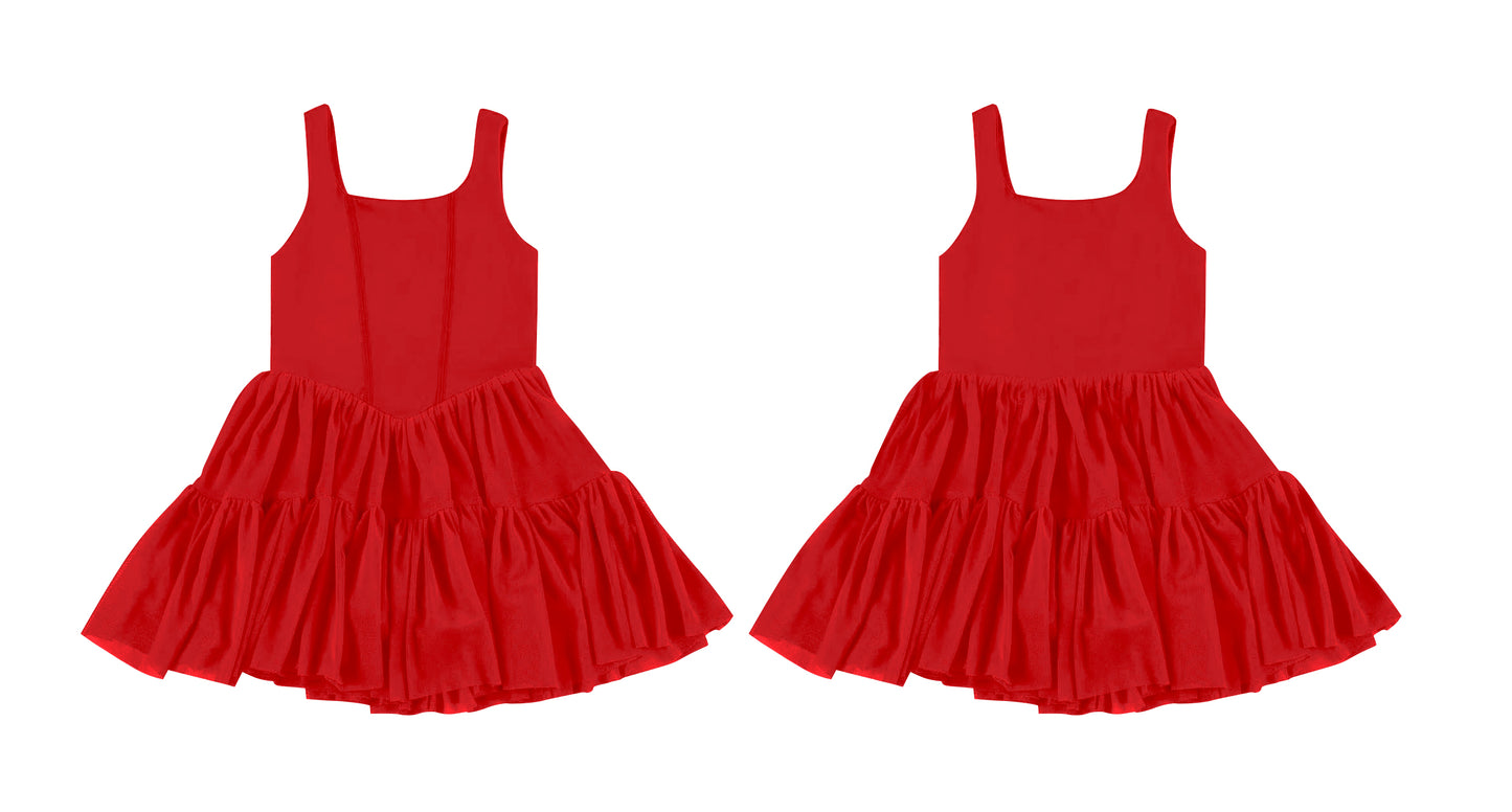 (Custom Design Preorder MOQ 5 ) Red Color Girls Sleeveless Knee Length Dress