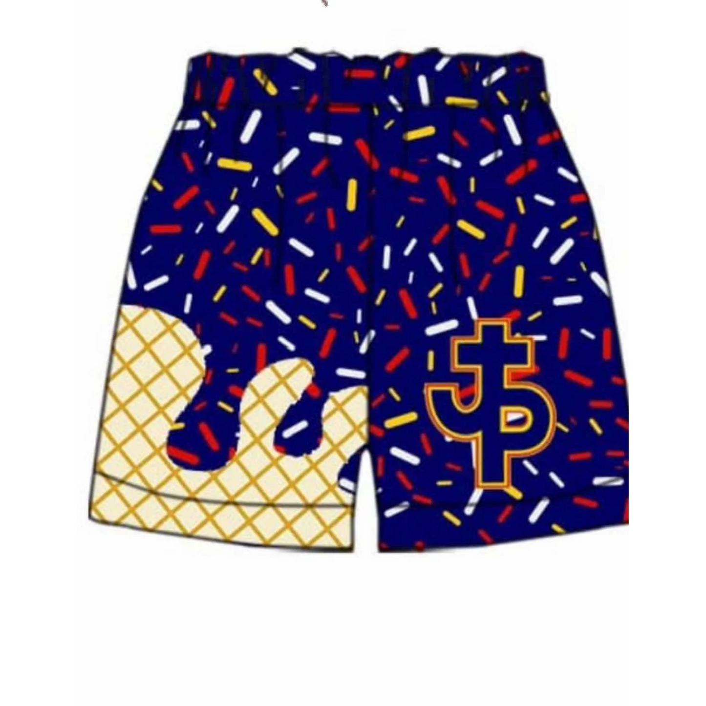 (Custom Design Preorder MOQ 5 Each Item) Team's JTP Navy Sprinkles Print Summer Bottom Shorts Mom and Me Matching Clothes