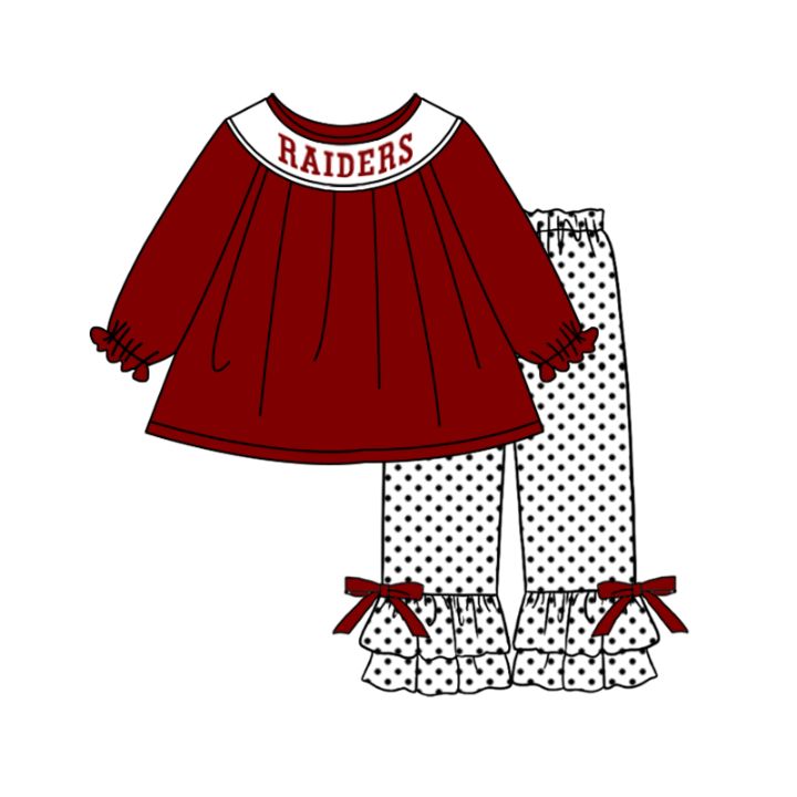 (Custom Design Preorder MOQ 5) Team's RAIDERS Tunic Top Dots Pants Girls Clothes Set
