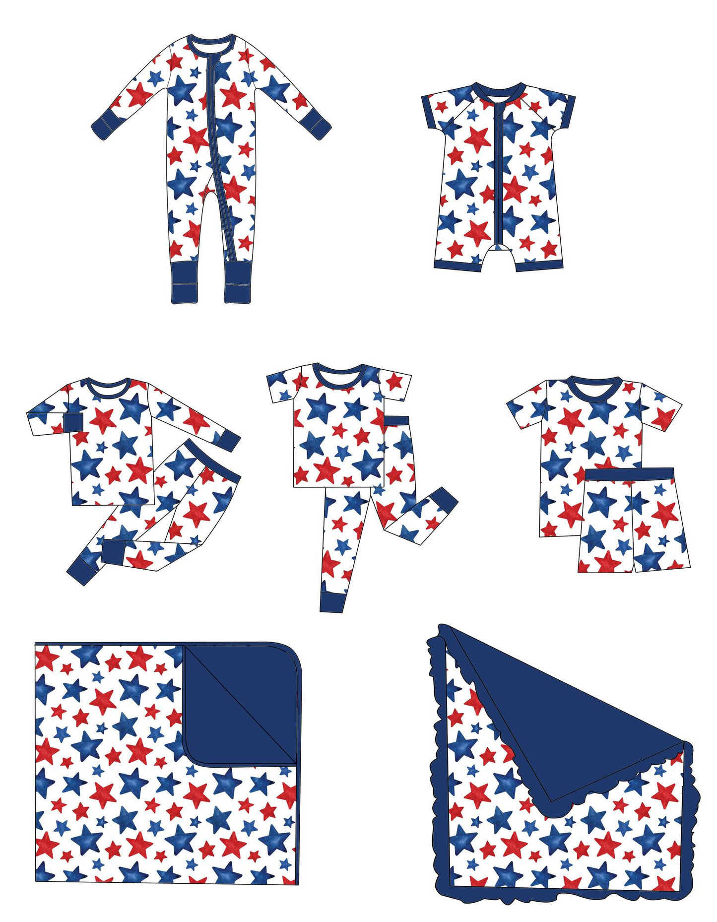 (Custom Design Preorder MOQ 5) Stars Print Baby 4th of July Zipper Sleeper Romper