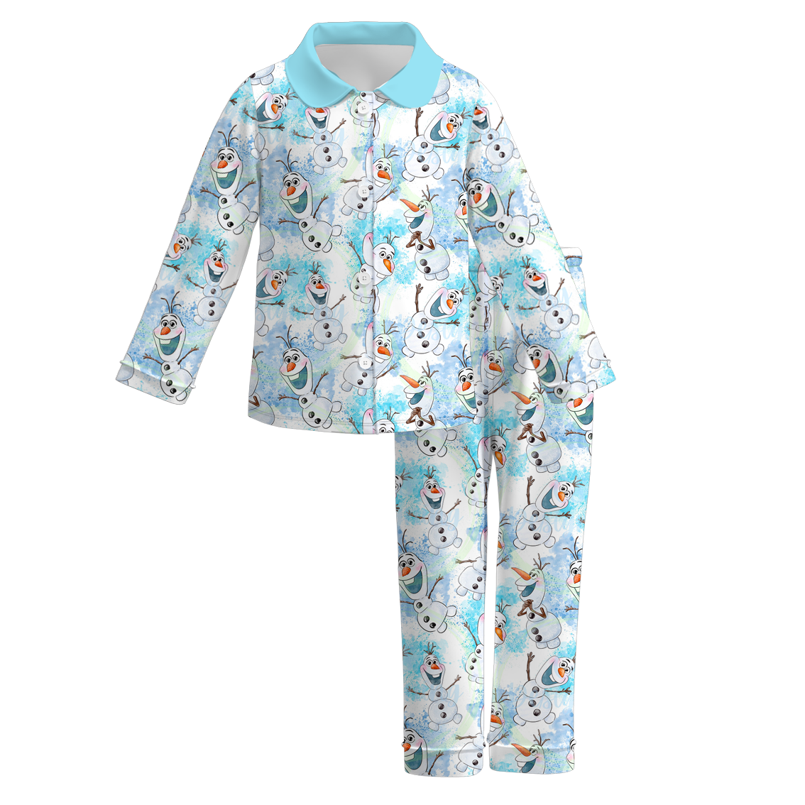 (Custom Design Preorder MOQ 5) Cartoon Snowman Print Kids Fall Buttons Pajamas Clothes Set