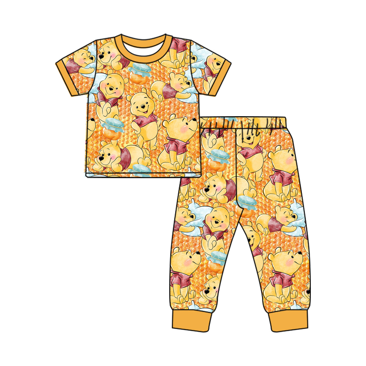 (Custom Design Preorder MOQ 5) Cartoon Bear Print Boys Pajamas Clothes Set