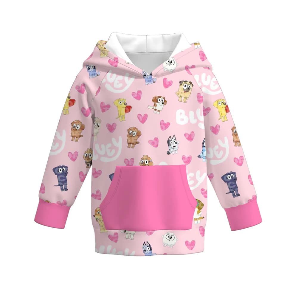 (Custom Design Preorder MOQ 5) Cartoon Dog Hearts Print Girls Valentine's Day Hoodie Tops