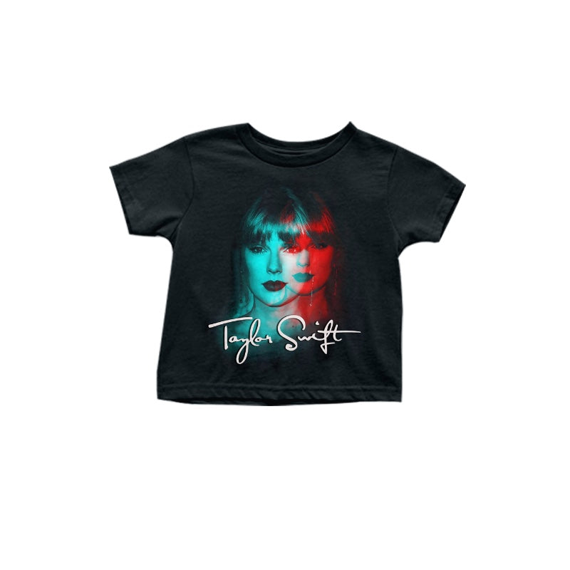 (Custom Design Preorder MOQ 5) Black Singer Swiftie Print Girls Summer Tee Shirts Top