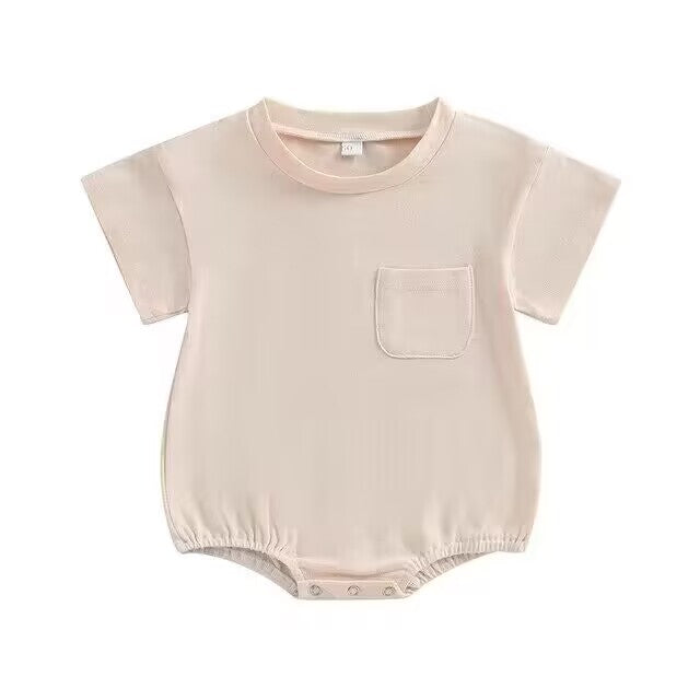 (Custom Design Preorder MOQ 5) Ivory Color Pocket Baby Summer Romper