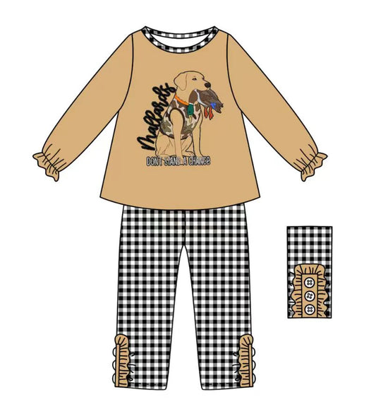 (Custom Design Preorder MOQ 5) Duck Gog Hunting Top Plaid Pants Girls Fall Clothes Set