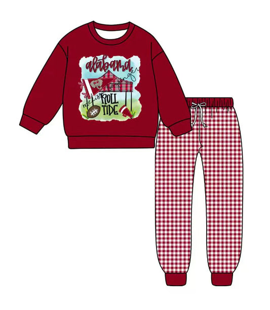 (Custom Design Preorder MOQ 5) Team's Alabama Top Plaid Pants Boys Fall Clothes Set