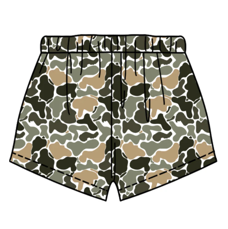 (Custom Design Preorder MOQ 5 Each Item)  Khaki Camo Print Summer Bottom Shorts Mom and Me Matching Clothes