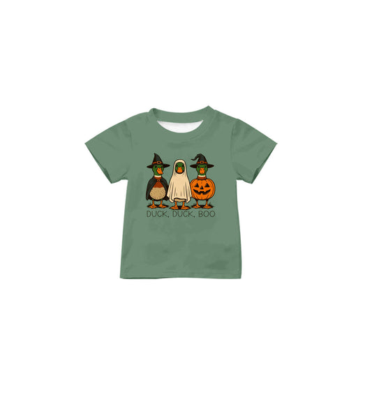 (Custom Design Preorder MOQ 5) Duck Duck BOO Green Print Boys Halloween Tee Shirts Top