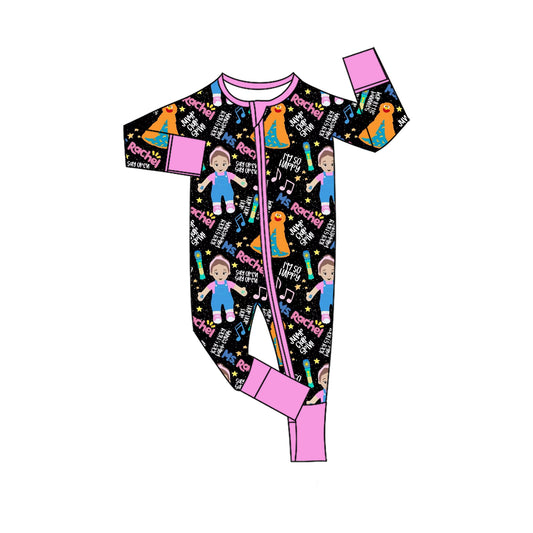 (Custom Design Preorder MOQ 5) Cartoon Teacher Print Baby Girls Fall Sleeper Zipper Romper