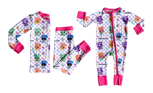 (Custom Design Preorder MOQ 20 Each Design) Cartoon Character Boys Plaid Print Kids Pajamas Matching Bamboo Clothes