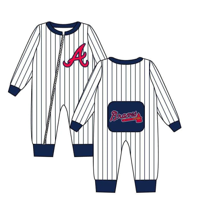 (Custom Design Preorder MOQ 5) Team's A Stripes Print Baby Boys Zipper Romper