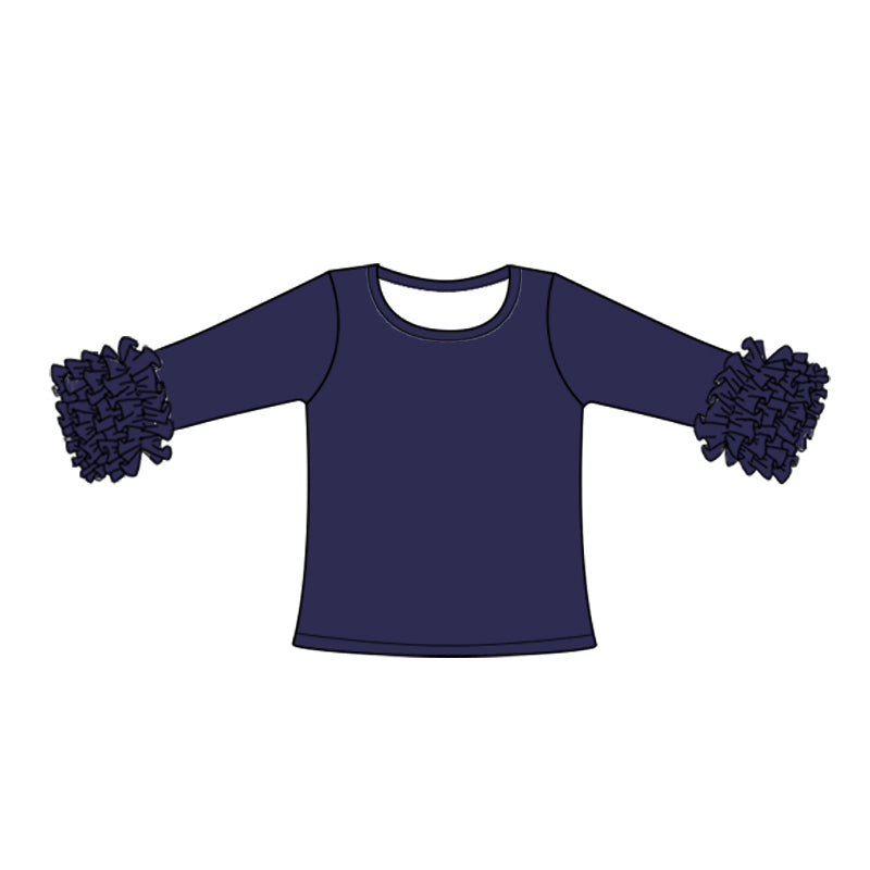 (Custom Design Preorder MOQ 5) Denim Color Girls Icing Ruffle Long Sleeve Tee Shirts Tops