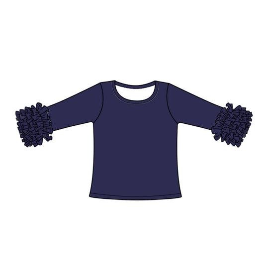 (Custom Design Preorder MOQ 5) Denim Color Girls Icing Ruffle Long Sleeve Tee Shirts Tops