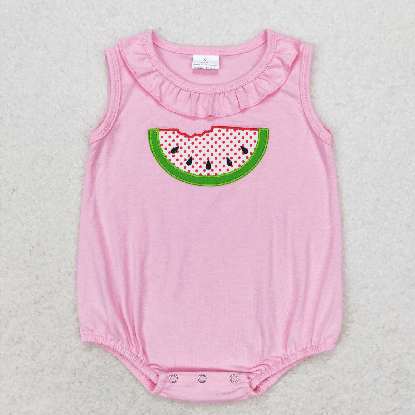 Watermelon Embroidery Pink Stripes Print Sisters Summer Matching Clothes