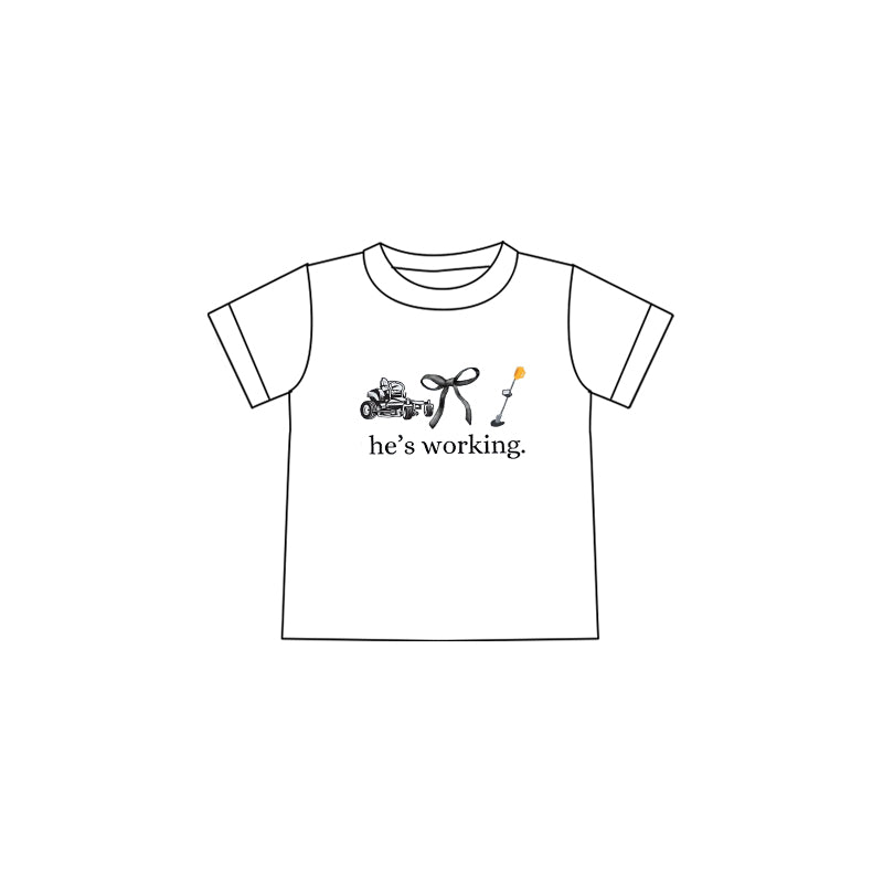 (Custom Design Preorder MOQ 5 )NO.1 he's working bow Print Girls Summer Tee Shirts Top